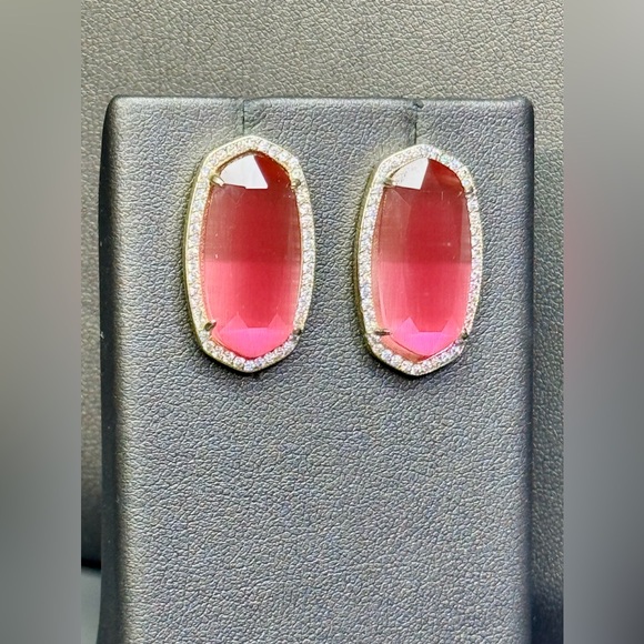 Kendra Scott Elsie Luxe Gold Studs in Pink Catseye Custom Earrings - Picture 1 of 6